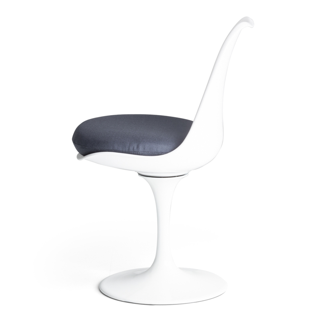 Tulip Gloss White Dining Chair Grey Fabric Seat image 2